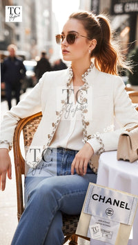 CHANEL 11PF Creme Ivory Gold Gripoix Buttons Wool Jacket Cameron Diaz 34 36 シャネル クリーム アイボリー ゴールド グリポア宝石ボタン ウール ジャケット キャメロン ディアス 即発