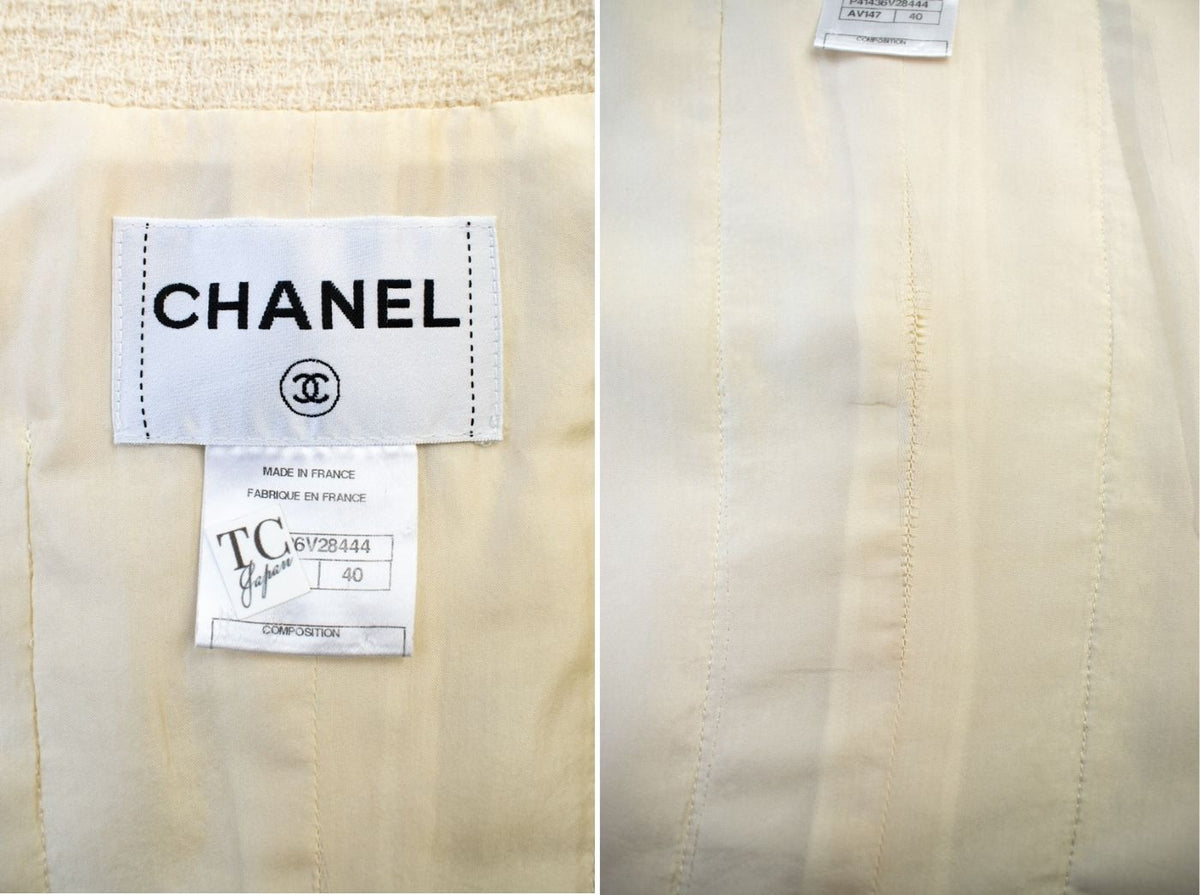 CHANEL 11PF Creme Ivory Gold Gripoix Buttons Wool Jacket Cameron Diaz 34 36 10