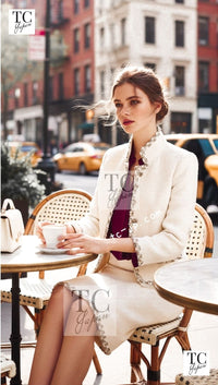 CHANEL 11PF Creme Ivory Gold Gripoix Buttons Wool Jacket Cameron Diaz 34 36 15