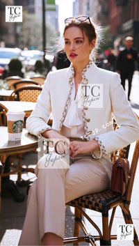 CHANEL 11PF Creme Ivory Gold Gripoix Buttons Wool Jacket Cameron Diaz 34 36 14