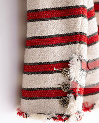 CHANEL 08S White Red Silk Cotton Stripe Border Jacket 50 シャネル ホワイト レッド シルク コットン ストライプ ボーダー ジャケット 即発
