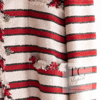 CHANEL 08S White Red Silk Cotton Stripe Border Jacket 50 シャネル ホワイト レッド シルク コットン ストライプ ボーダー ジャケット 即発