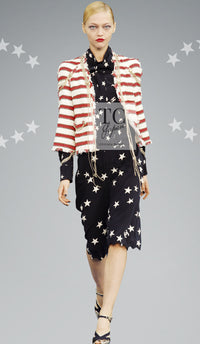 CHANEL 08S White Red Silk Cotton Stripe Border Jacket 50 シャネル ホワイト レッド シルク コットン ストライプ ボーダー ジャケット 即発