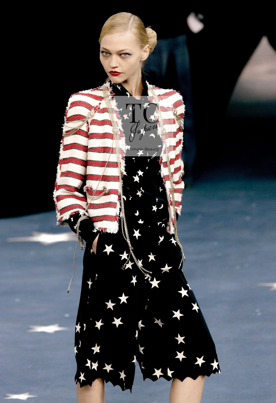 CHANEL 08S White Red Silk Cotton Stripe Border Jacket 50 シャネル ホワイト レッド シルク コットン ストライプ ボーダー ジャケット 即発