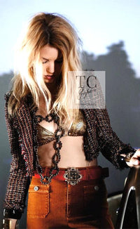 CHANEL 11C Red Black Silver Metalic Cropped Jacket 36 シャネル レッド ブラック シルバー メタリック ジャケット 即発