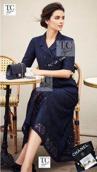 CHANEL 14C Dark Navy Black Camellia Silk Double Jacket 34 シャネル ダークネイビー ブラック カメリア シルク ダブル ジャケット 即発