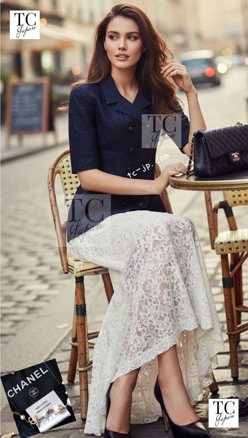 CHANEL 14C Dark Navy Black Camellia Silk Double Jacket 34 シャネル ダークネイビー ブラック カメリア シルク ダブル ジャケット 即発