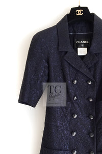 CHANEL 14C Dark Navy Black Camellia Silk Double Jacket 34 シャネル ダークネイビー ブラック カメリア シルク ダブル ジャケット 即発