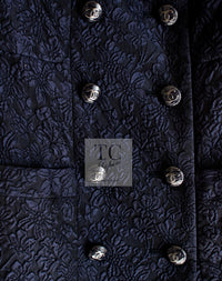 CHANEL 14C Dark Navy Black Camellia Silk Double Jacket 34 シャネル ダークネイビー ブラック カメリア シルク ダブル ジャケット 即発