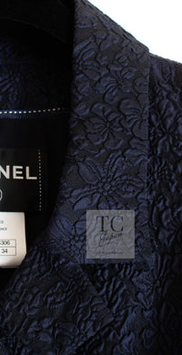 CHANEL 14C Dark Navy Black Camellia Silk Double Jacket 34 シャネル ダークネイビー ブラック カメリア シルク ダブル ジャケット 即発