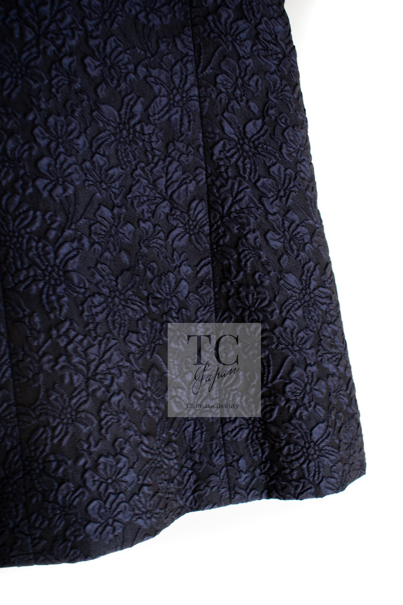 CHANEL 14C Dark Navy Black Camellia Silk Double Jacket 34 シャネル ダークネイビー ブラック カメリア シルク ダブル ジャケット 即発