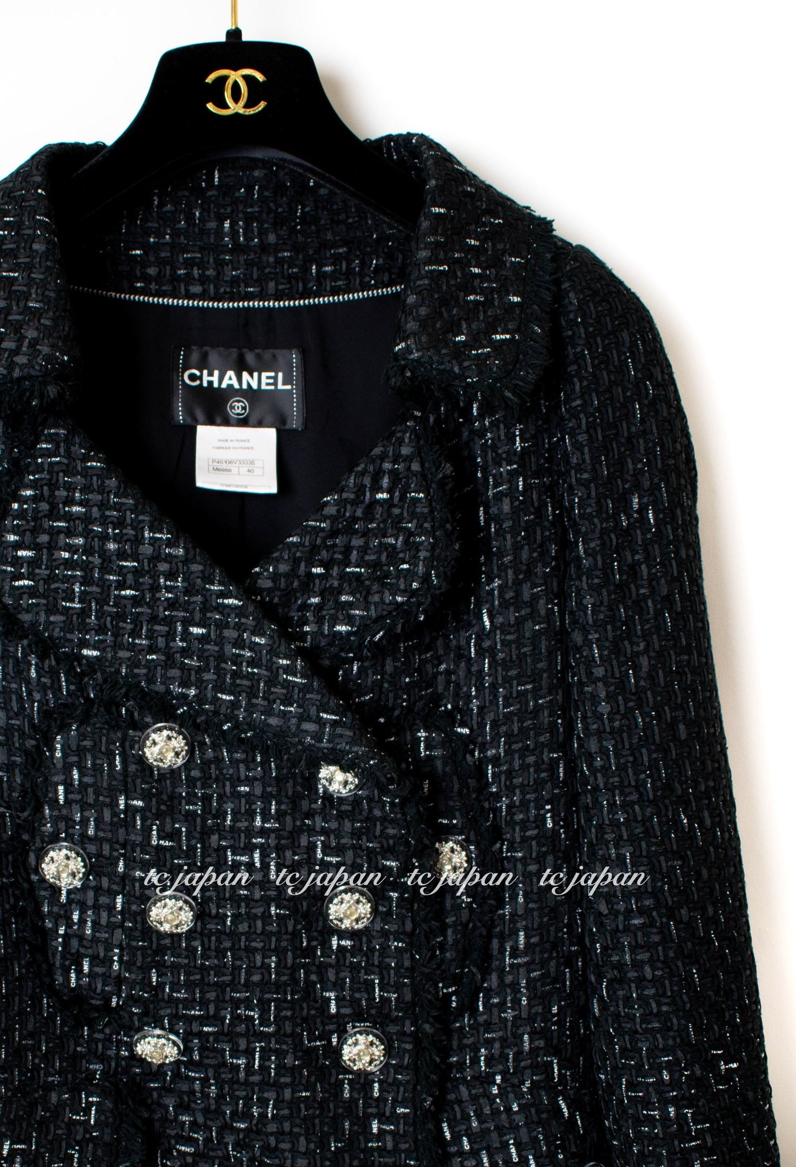 CHANEL 13C Black Ribbon Lesage Double Tweed Jacket 40 シャネル ブラック リボンテープ ロゴ  ルサージュ ダブル ツイード ジャケット 即発