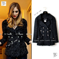 CHANEL Jacket 13C Black Ribbon Lesage Double Tweed Logo 40 | UK