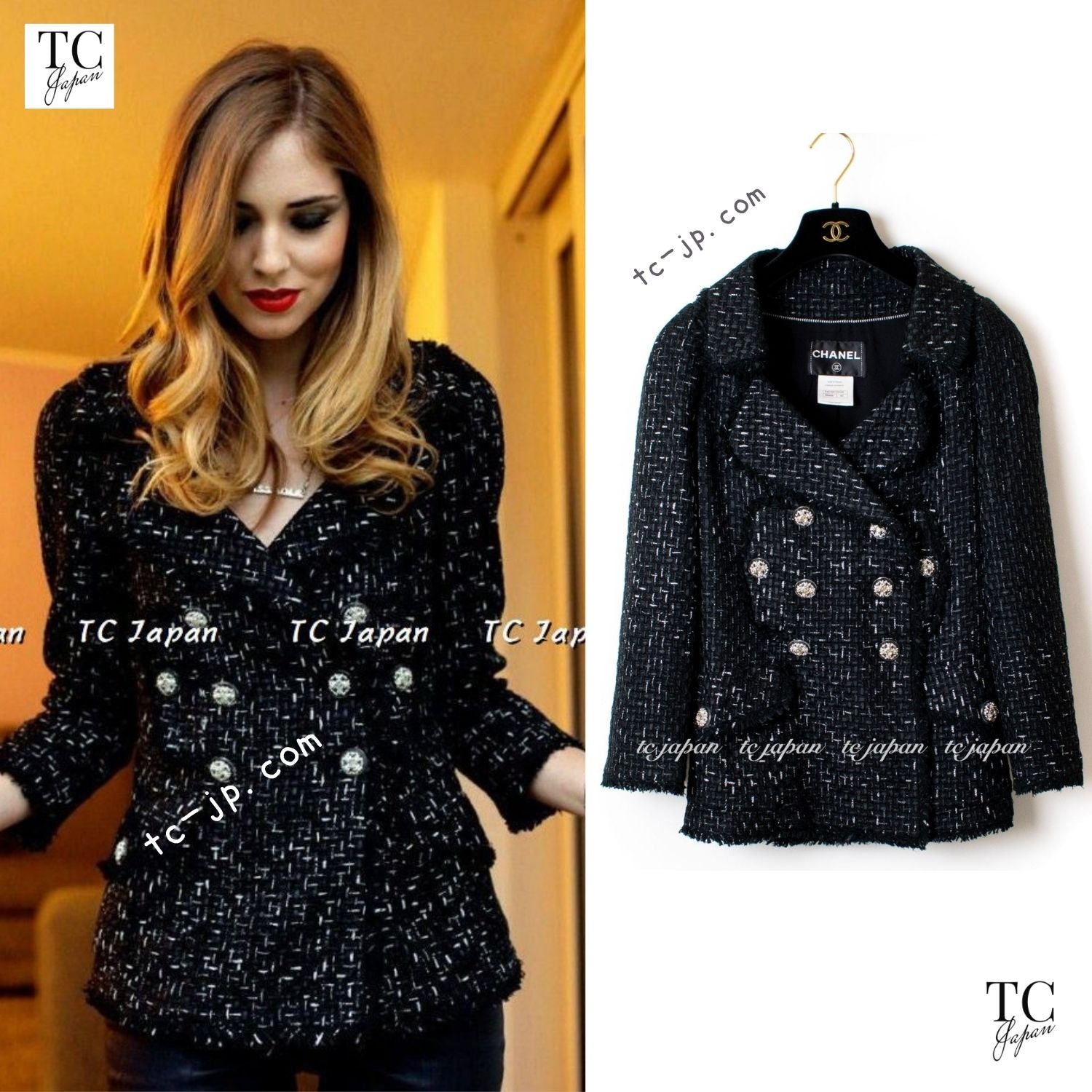 CHANEL Jacket 13C Black Ribbon Lesage Double Tweed Logo 40 | UK