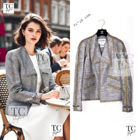 CHANEL 11S grey yellow silver trim crystal women's jacket / シャネル レディース グレー イエロー シルバー トリム クリスタル ジャケット