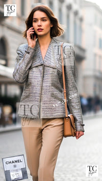 CHANEL 11S grey yellow silver trim crystal women's jacket / シャネル レディース グレー イエロー シルバー トリム クリスタル ジャケット
