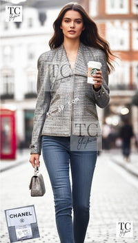 CHANEL 11S grey yellow silver trim crystal women's jacket / シャネル レディース グレー イエロー シルバー トリム クリスタル ジャケット