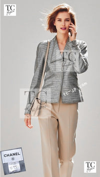 CHANEL 11S grey yellow silver trim crystal women's jacket / シャネル レディース グレー イエロー シルバー トリム クリスタル ジャケット