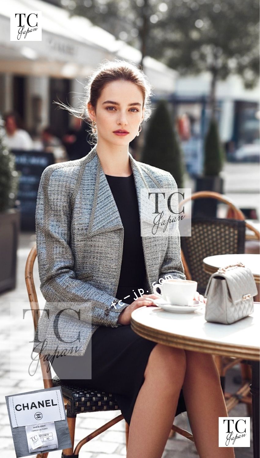 CHANEL 11S grey yellow silver trim crystal women's jacket / シャネル レディース グレー イエロー シルバー トリム クリスタル ジャケット