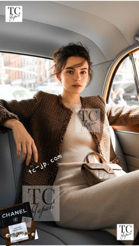 CHANEL 10A brown trim tweed fringe zipper women's jacket / シャネル レディース ブラウン トリム ツイード フリンジ ジッパー ジャケット