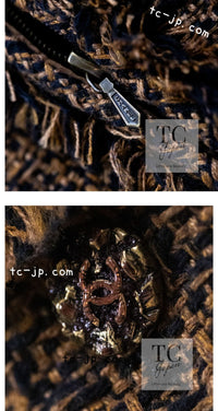 CHANEL 10A brown trim tweed fringe zipper women's jacket / シャネル レディース ブラウン トリム ツイード フリンジ ジッパー ジャケット