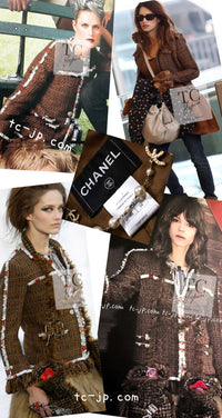 CHANEL 10A brown trim tweed fringe zipper women's jacket / シャネル レディース ブラウン トリム ツイード フリンジ ジッパー ジャケット