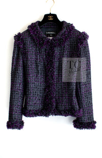 CHANEL 03A Purple Black Metallic Wool Tweed Jacket 38 40 シャネル パープル ブラック ウール ツイード ジャケット 即発