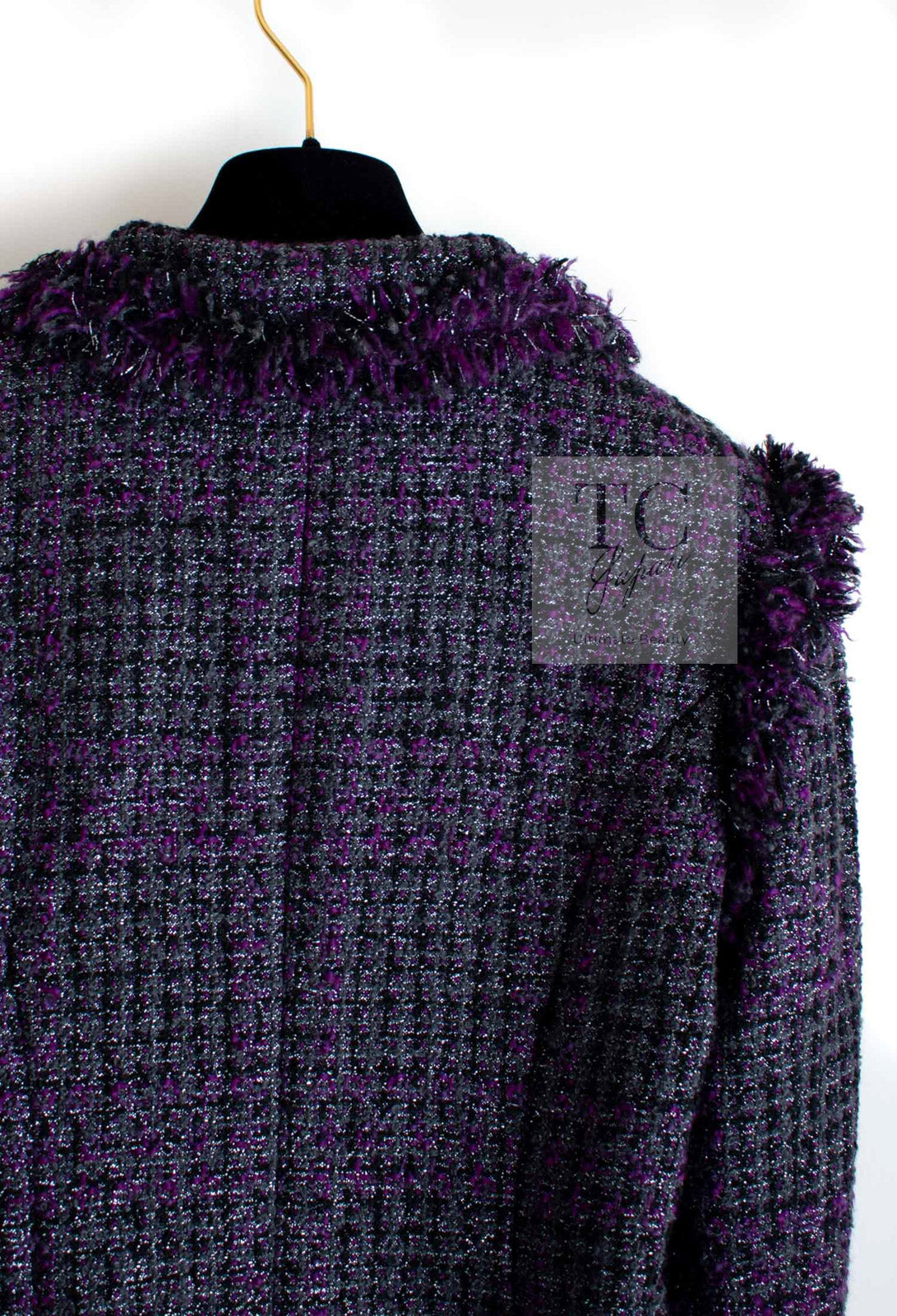 CHANEL 03A Purple Black Metallic Wool Tweed Jacket 38 40 シャネル パープル ブラック ウール ツイード ジャケット 即発