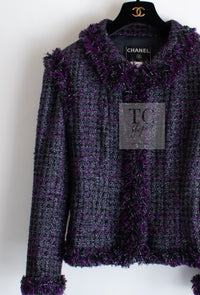 CHANEL 03A Purple Black Metallic Wool Tweed Jacket 38 40 シャネル パープル ブラック ウール ツイード ジャケット 即発