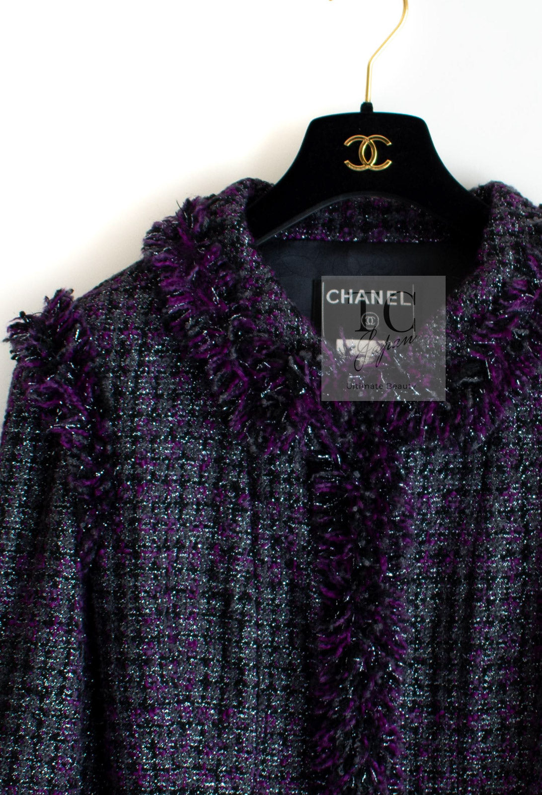 シャネル ジャケット CHANEL パープル ブラック ウール ツイード 03A