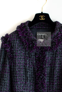 CHANEL 03A Purple Black Metallic Wool Tweed Jacket 38 40 シャネル パープル ブラック ウール ツイード ジャケット 即発