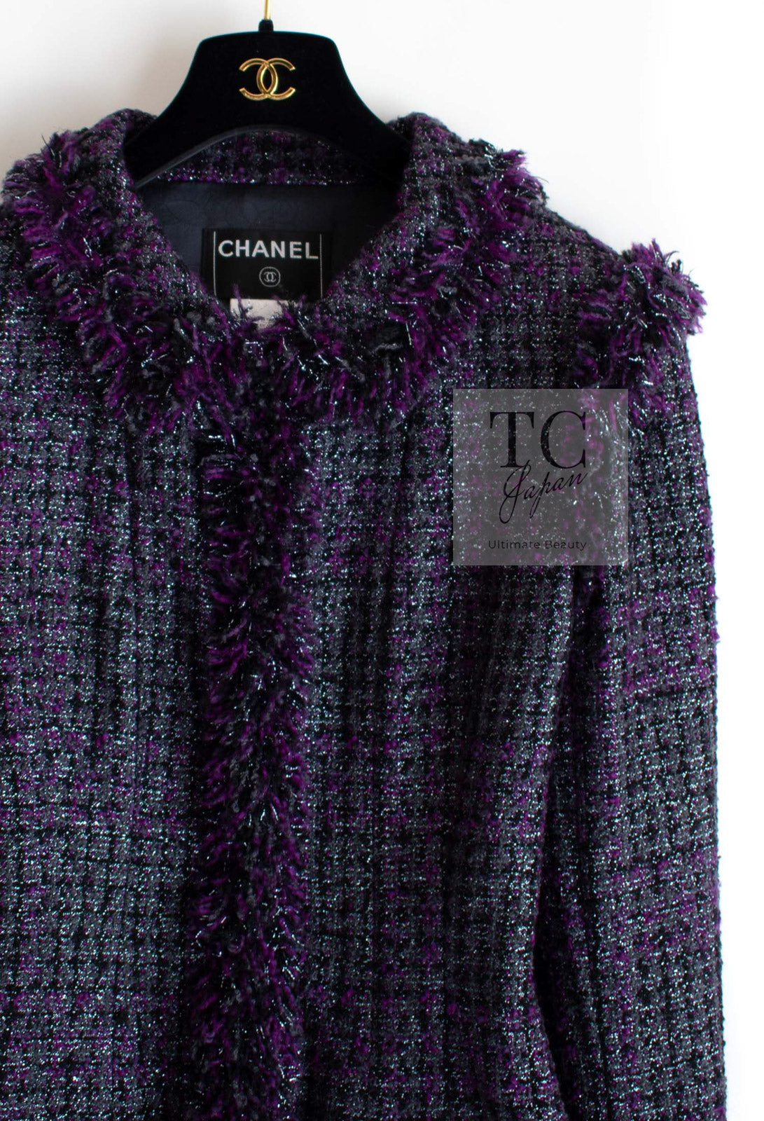 シャネル ジャケット CHANEL パープル ブラック ウール ツイード 03A