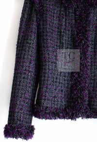 CHANEL 03A Purple Black Metallic Wool Tweed Jacket 38 40 シャネル パープル ブラック ウール ツイード ジャケット 即発