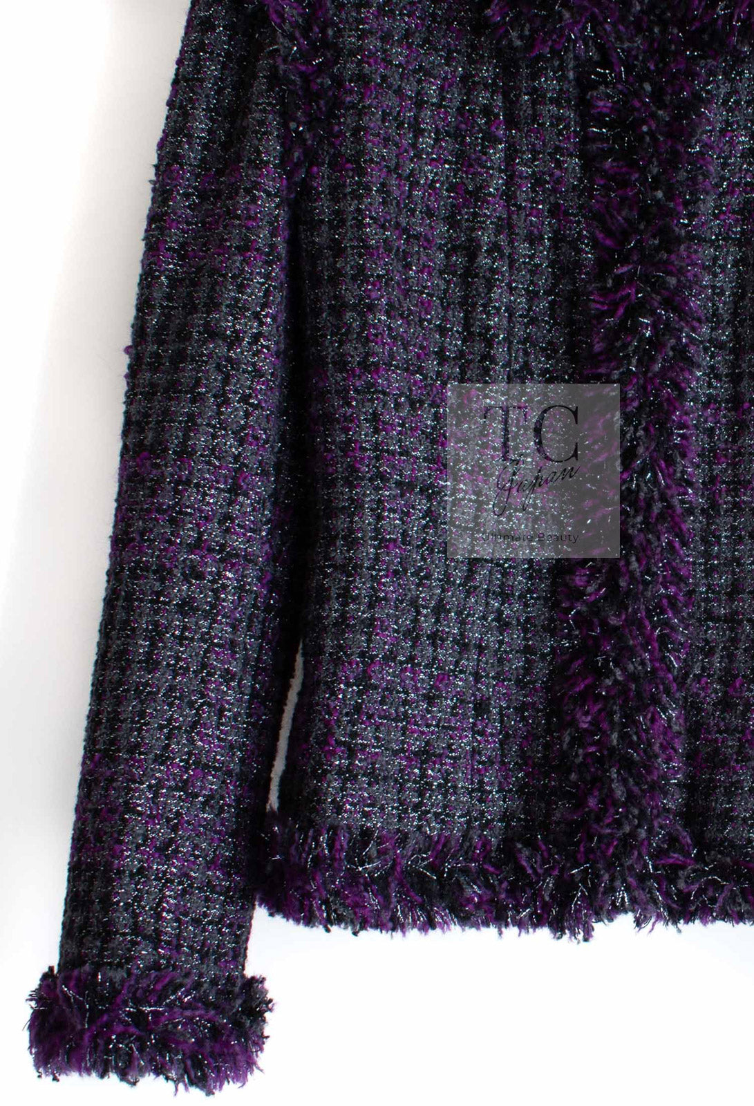 CHANEL 03A Purple Black Metallic Wool Tweed Jacket 38 40 シャネル パープル ブラック ウール ツイード ジャケット 即発
