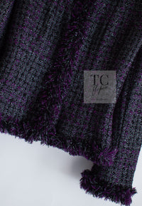 CHANEL 03A Purple Black Metallic Wool Tweed Jacket 38 40 シャネル パープル ブラック ウール ツイード ジャケット 即発