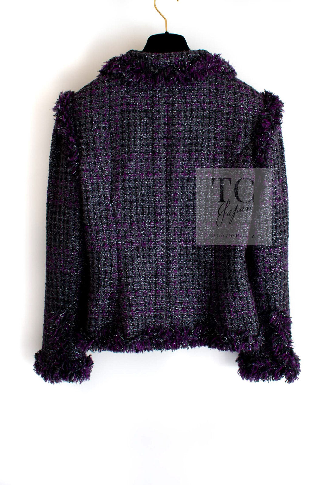 CHANEL 03A Purple Black Metallic Wool Tweed Jacket 38 40 シャネル パープル ブラック ウール ツイード ジャケット 即発