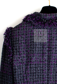 CHANEL 03A Purple Black Metallic Wool Tweed Jacket 38 40 シャネル パープル ブラック ウール ツイード ジャケット 即発