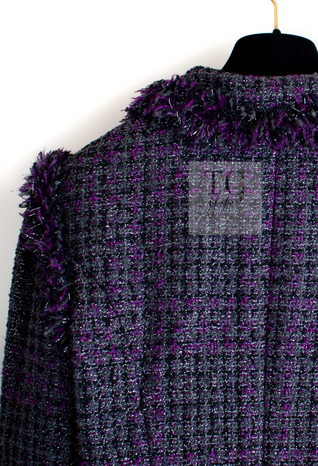 CHANEL 03A Purple Black Metallic Wool Tweed Jacket 38 40 シャネル パープル ブラック ウール ツイード ジャケット 即発