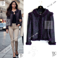 CHANEL 03A Purple Black Metallic Wool Tweed Jacket 38 40 シャネル パープル ブラック ウール ツイード ジャケット 即発