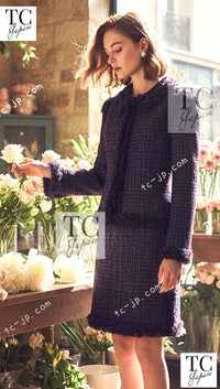 CHANEL 03A Purple Black Metallic Wool Tweed Jacket 38 40 シャネル パープル ブラック ウール ツイード ジャケット 即発