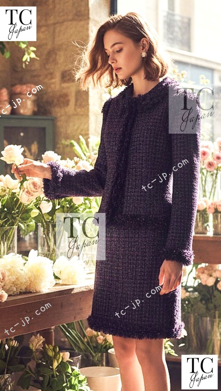CHANEL 03A Purple Black Metallic Wool Tweed Jacket 38 40 シャネル パープル ブラック ウール ツイード ジャケット 即発