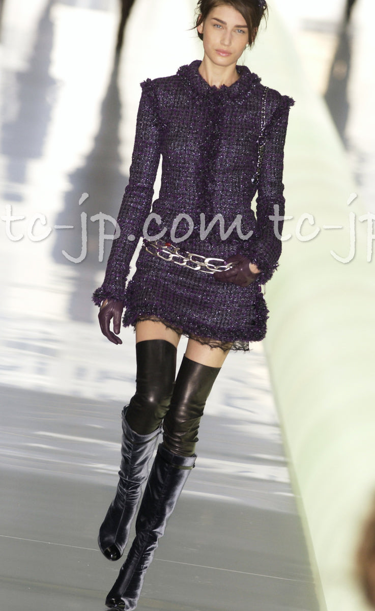 CHANEL 03A Purple Black Metallic Wool Tweed Jacket 38 40 シャネル パープル ブラック ウール ツイード ジャケット 即発