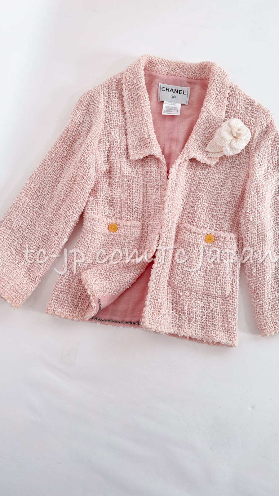CHANEL 99S Rose Pink White Cotton Wool Tweed Jacket 38 シャネル ローズ ピンク ホワイト コットン ウール ツイード ジャケット 即発
