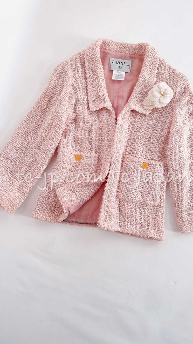 CHANEL 99S Rose Pink White Cotton Wool Tweed Jacket 38 シャネル ローズ ピンク ホワイト コットン ウール ツイード ジャケット 即発