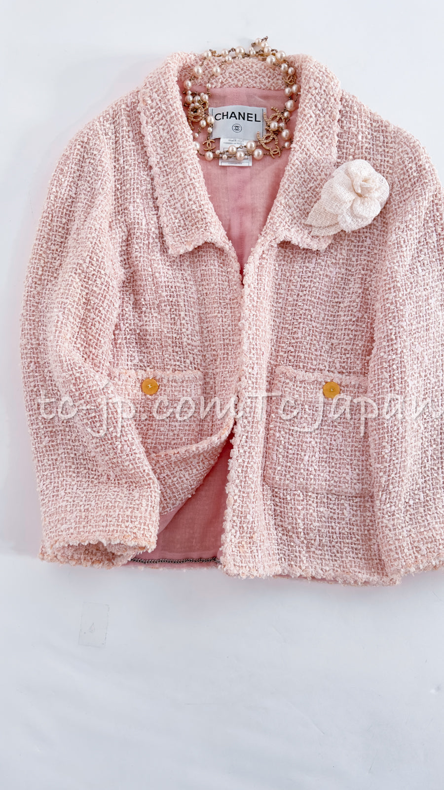 CHANEL 99S Rose Pink White Cotton Wool Tweed Jacket 38 シャネル ローズ ピンク ホワイト コットン ウール ツイード ジャケット 即発