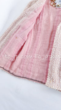 CHANEL 99S Rose Pink White Cotton Wool Tweed Jacket 38 シャネル ローズ ピンク ホワイト コットン ウール ツイード ジャケット 即発