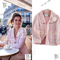 CHANEL 99S Rose Pink White Cotton Wool Tweed Jacket 38 シャネル ローズ ピンク ホワイト コットン ウール ツイード ジャケット 即発