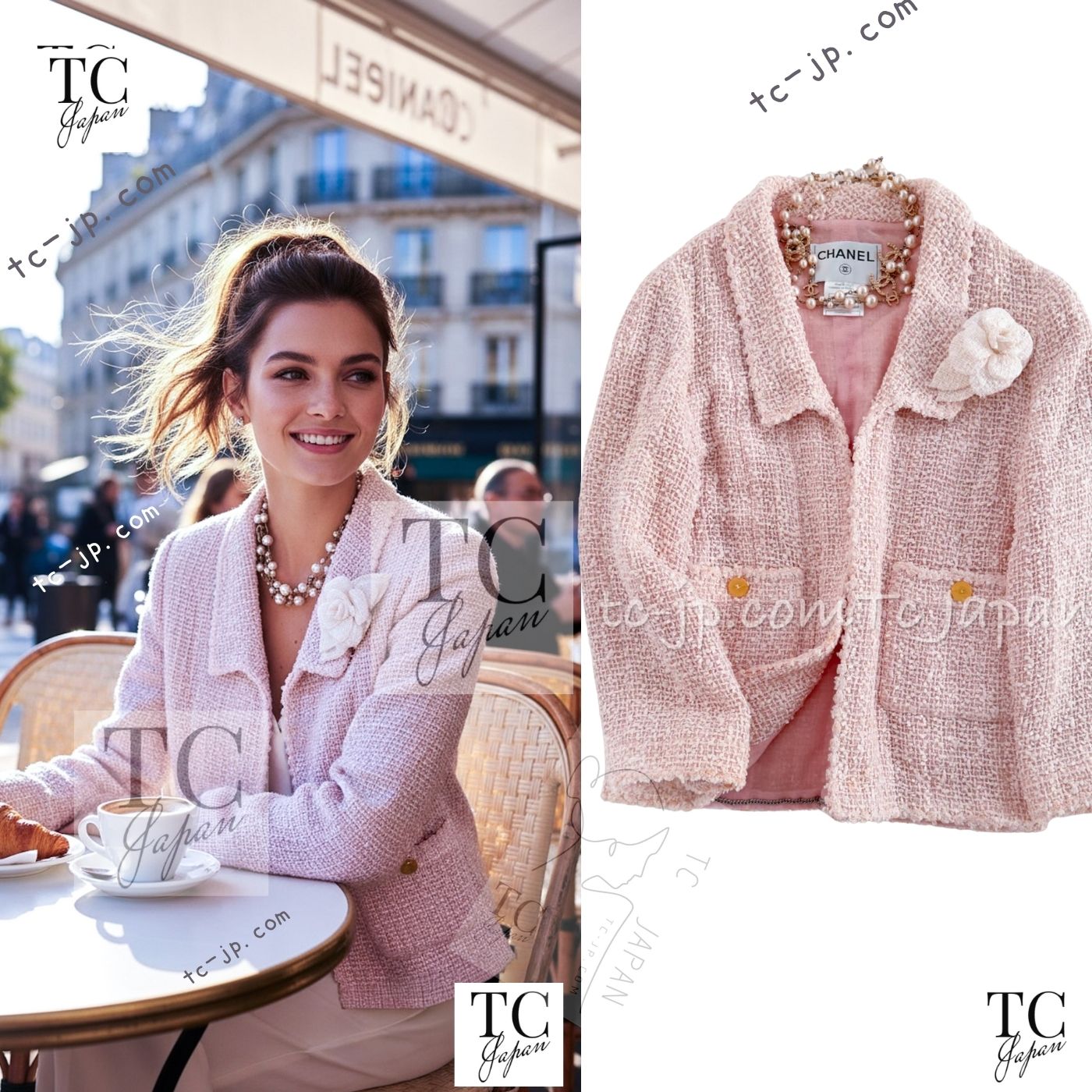 CHANEL 99S Rose Pink White Cotton Wool Tweed Jacket 38 シャネル ローズ ピンク ホワイト コットン ウール ツイード ジャケット 即発