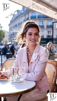 CHANEL 99S Rose Pink White Cotton Wool Tweed Jacket 38 シャネル ローズ ピンク ホワイト コットン ウール ツイード ジャケット 即発