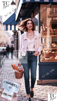 CHANEL 99S Rose Pink White Cotton Wool Tweed Jacket 38 シャネル ローズ ピンク ホワイト コットン ウール ツイード ジャケット 即発